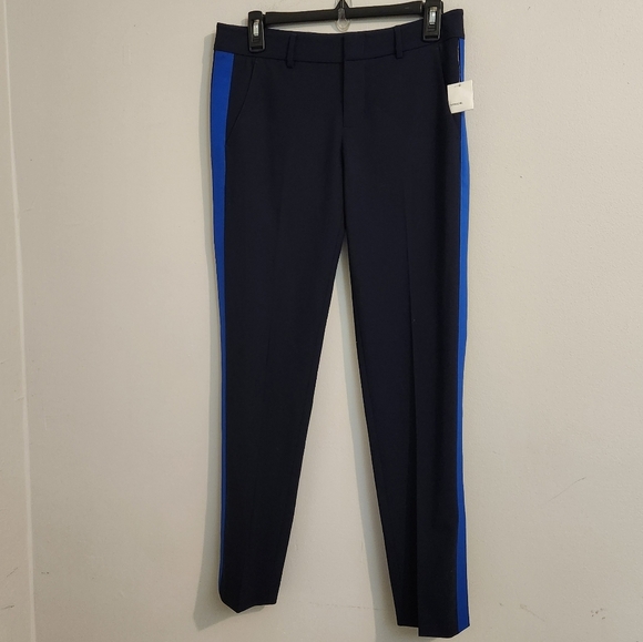 NWT Vince Wool Crepe Tuxedo Pants - Navy Blue with‎ Vibrant Blue Stripe - Size 2 - Picture 4 of 12